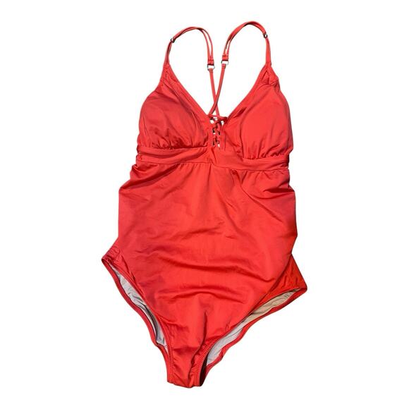 A Pea in the Pod Criss Cross One Piece Maternity Swimsuit Orange Women's Medium - Picture 1 of 6